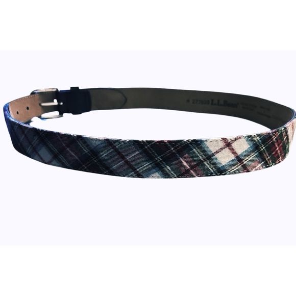 LL Bean Plaid Tartan Canvas Leather Belt – Size M – Red/Cream/Black - Picture 4 of 6